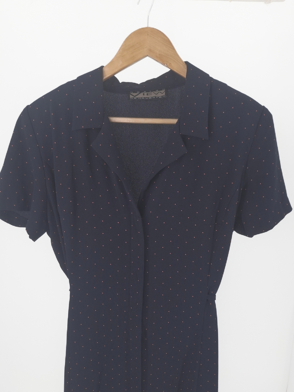 ✨Vintage 90s Norton McNaughton Navy Polka Dot Midi Shirt Dress✨ - Picture 2 of 16